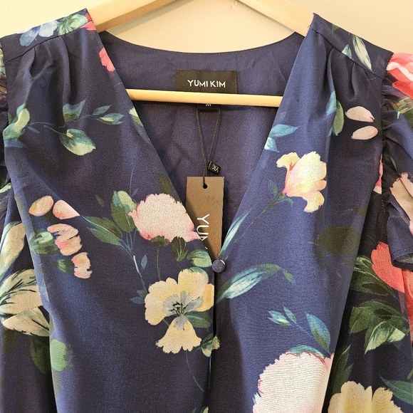 NWT Yumi Kim Chelsea Elastic Waist Plaid Floral Print Short Sleeve Mini Dress M. - Picture 5 of 16